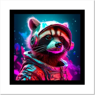 Vaporwave Retrowave Synthwave Racoon - Astronaut - Rabbit - Space Fantasy Illustration Posters and Art